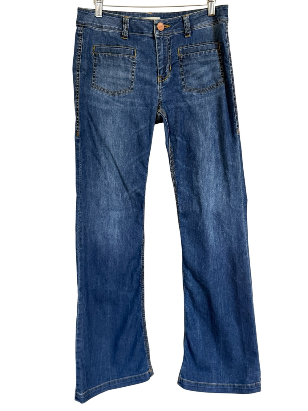 CAbi Jeans Women’s 6 Blue Denim Flare Bootcut Front Patch Pockets Stretch